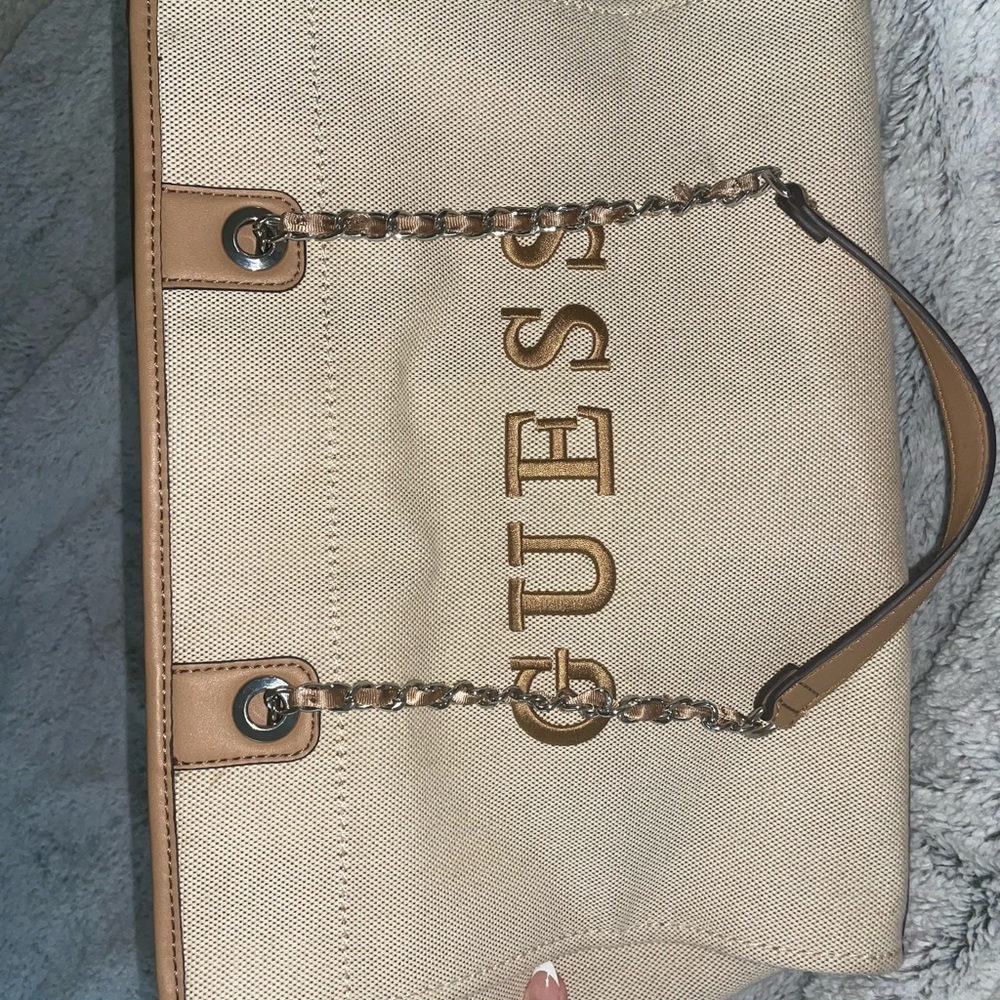 GUESS Canvas Gold Tote Bag